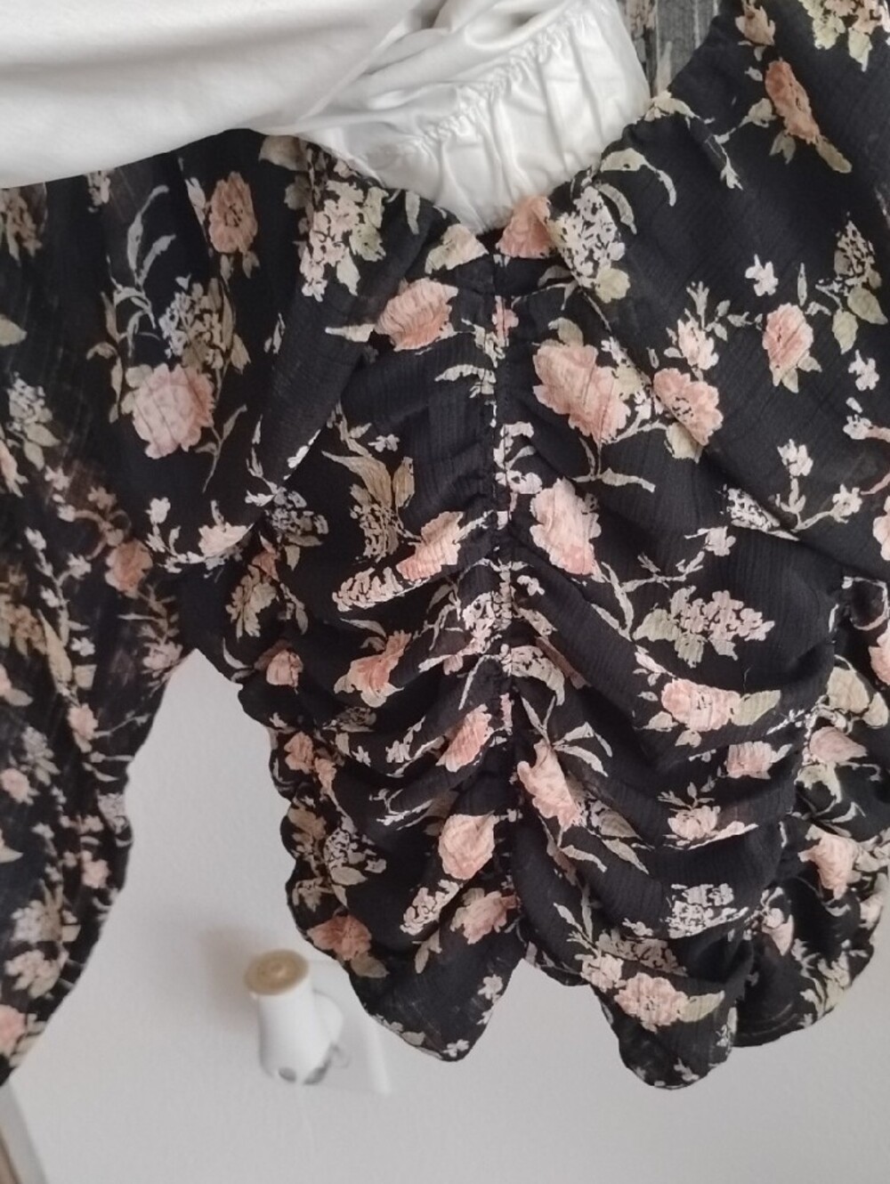 Free People Black Blush Floral Ruched Long-Sleeve Crop Top - Picture 6 of 12
